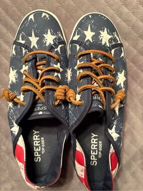 Sperry Topsider Sneaker Stars & Stripes patriotic 4th of July shoes Americana 8